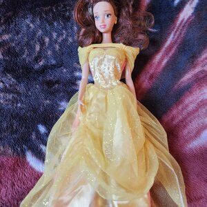 Disney Belle Doll in Reversible Gown 2 in 1 Dress 1990s Yellow/Pink 11.5"